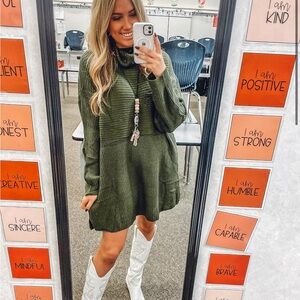 Olive Green Turtleneck Sweater Dress